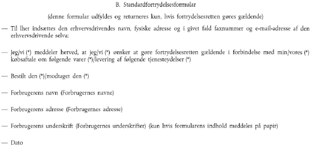 Standardfortrydelsesformular